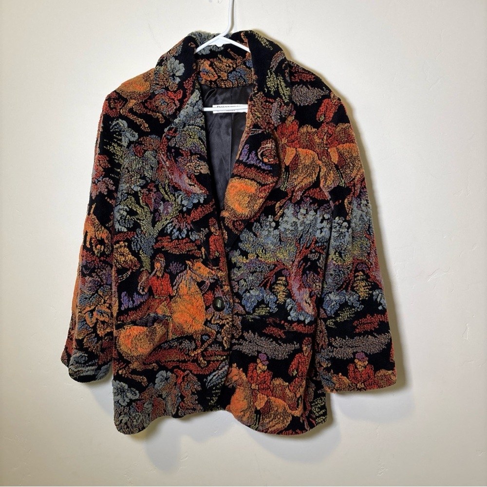 Vintage 80’s Donnybrook Women’s Coat Jacket Faux Fur Fox Hunt Hounds Horse M/L